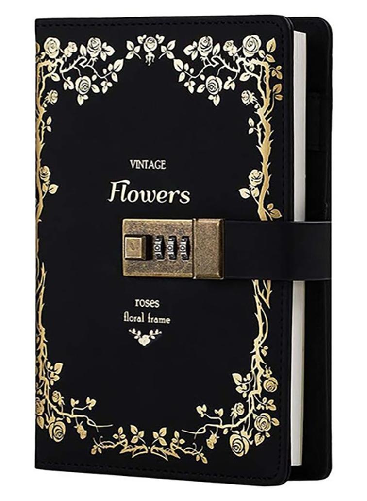 لينند مفكرة ، دفتر رمز ، والجلود يوميات ، يوميات فارغة الصفحة ، مع بطانة - قابلة لإعادة الاستخدام غلاف فني يوميات ( اللون : أسود ) - Image 1