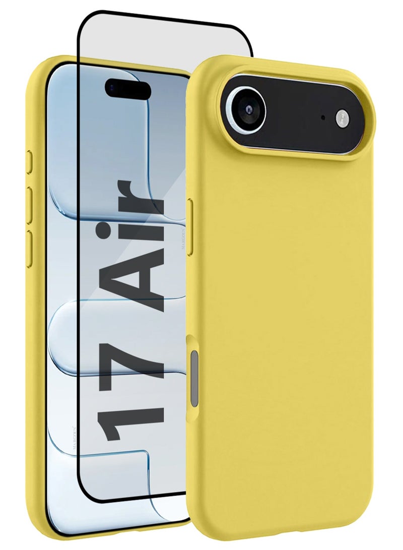 CATANES 2 Packs Silicone Protective Phone Case for iPhone 17 Air - Soft Anti-Scratch Microfiber Lining Ultra Slim Drop Protection Phone Cover with 3D Screen Protector - Yellow