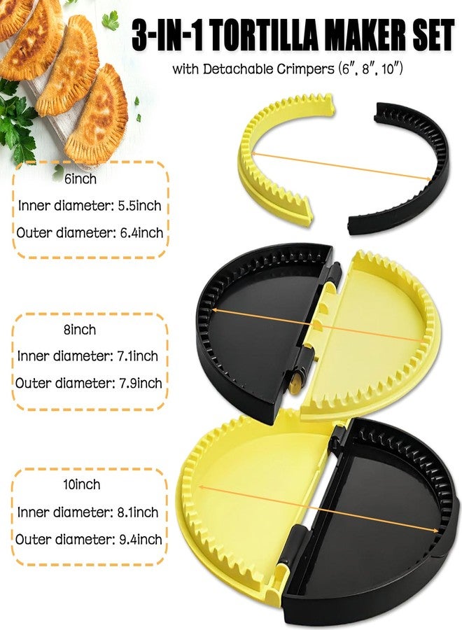 Musibo Tortilla Sealer, 3-in-1 Upgraded Quesadilla Maker with 6", 8", and 10" Fully Removable Presses, a Dish Brush, Adjustable & Detachable Crimper for Burritos, Tacos, Dumplings, Calzones, and Sandwiches. - Image 2