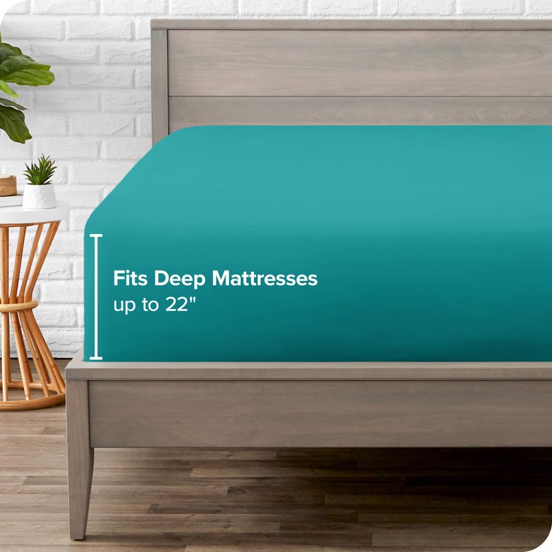 Bare Home Twin Extra Long Fitted Sheet - Extra Deep Pocket Fitted Sheet - Premium 1800 Microfiber - Ultra-Soft Wrinkle Free - Twin XL Deep Pocket Sheet (Twin XL - 11"" to 22"" Pocket  Emerald) - Image 5