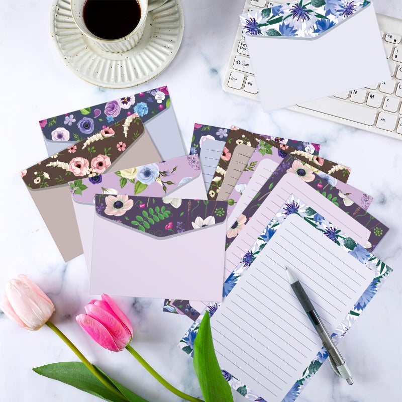 Geyee 200 Pieces Watercolor Stationary Paper and Envelopes Include 100 Lined Sheets and Envelopes, 5. 5 x 8. 25 Inch Double Sided Printing Letter Writing Paper with Mailers(Floral) - Image 5