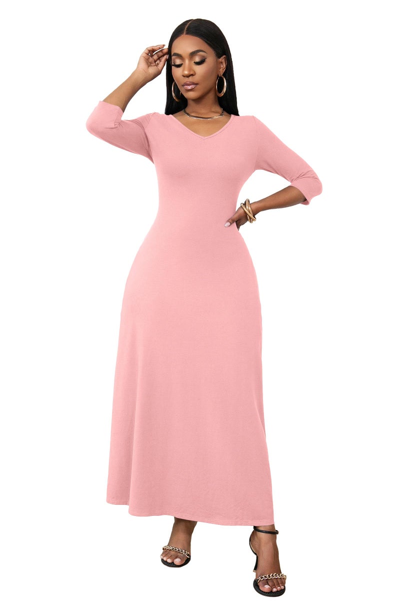 FANDEE Women's Dresses Summer Pink Dresses for Women with Sleeves, Pink Maxi Dress for Women, Maxi Dresses, M - Image 2