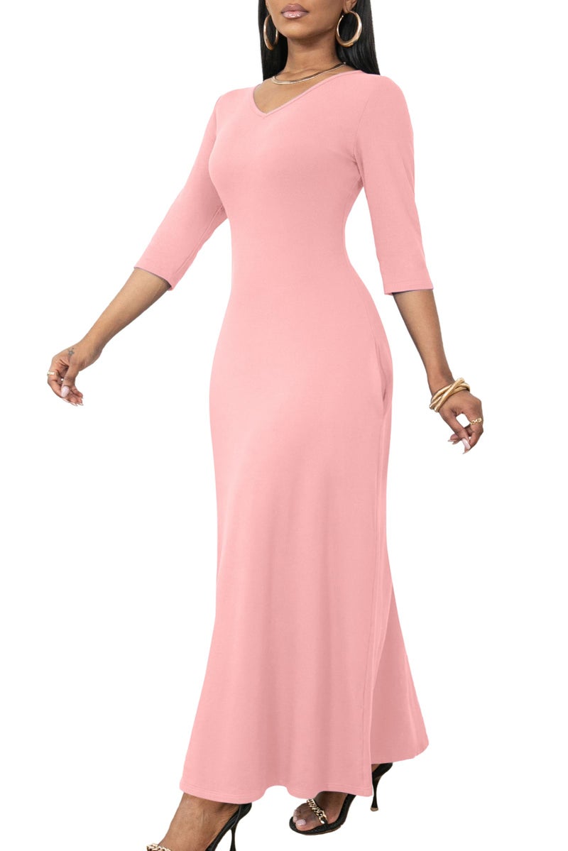 FANDEE Women's Dresses Summer Pink Dresses for Women with Sleeves, Pink Maxi Dress for Women, Maxi Dresses, M - Image 1