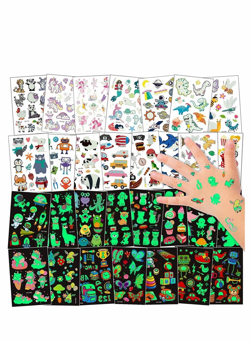 Excefore Luminous Tattoos, Fake Tattoo Stickers with Butterfly Dinosaur Space Theme, Temporary Tattoos for Kids Boys Girls Birthday Party Gift Bag Fillers, 300+Mixed Style, 30 Sheets  - Image 1