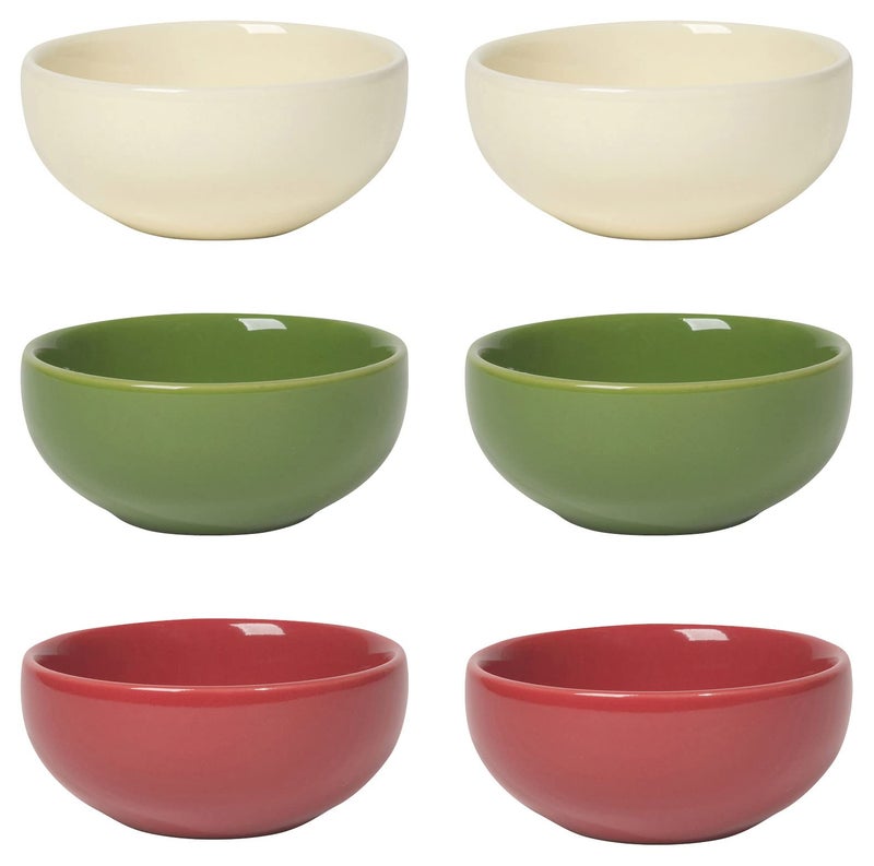 Now Designs Christmas Decor Ceramic Pinch Bowl Set  Soy Sauce Dish  Set of 6  2 oz - Image 1