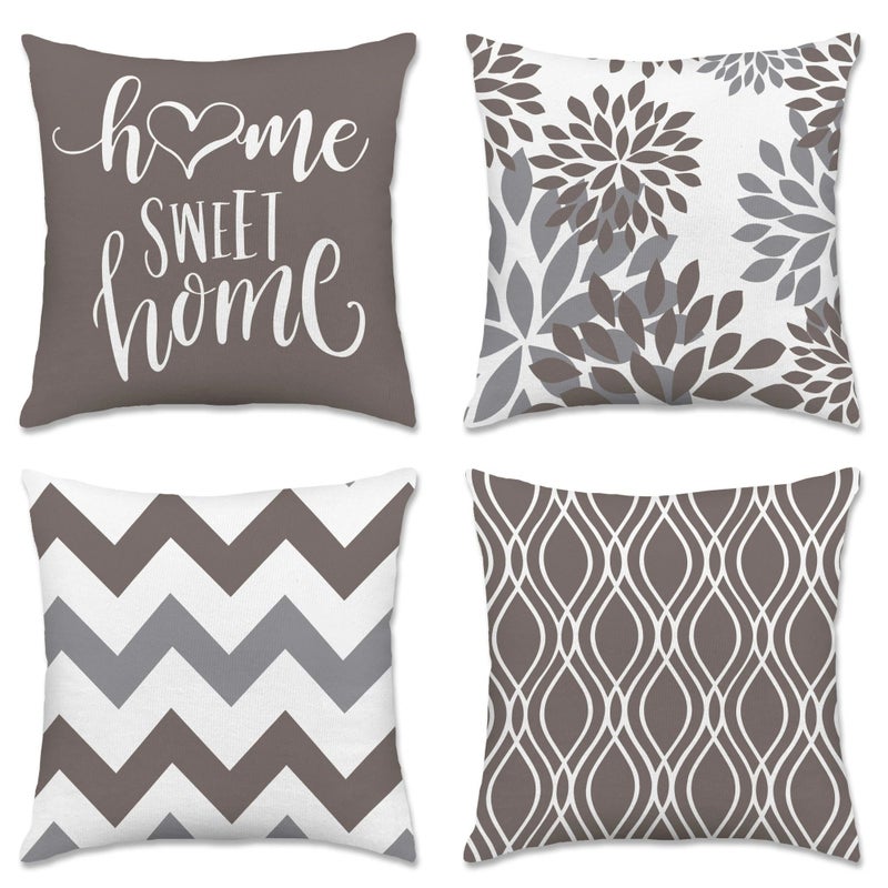 Hexagram Geometric Grey Pillow Covers 18x18 Set of 4, Decorative Outdoor Boho Modern Throw Pillow Covers, Home Sweet Home Farmhouse Cushion Case for Couch Sofa Bedroom Indoor Decor(No Insert) - Image 1
