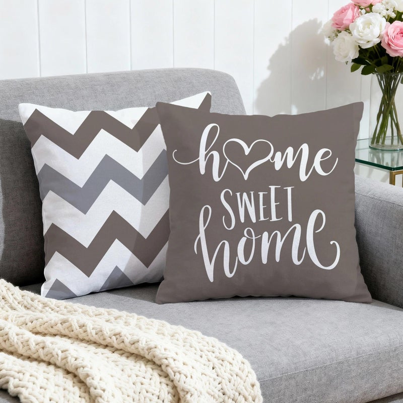Hexagram Geometric Grey Pillow Covers 18x18 Set of 4, Decorative Outdoor Boho Modern Throw Pillow Covers, Home Sweet Home Farmhouse Cushion Case for Couch Sofa Bedroom Indoor Decor(No Insert) - Image 2