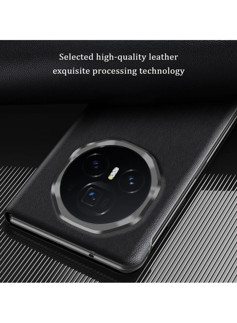 general Hard Leather Case Compatible Honor Magic V5 Case with Foldable Stand and Pen Holder, Smart Window Leather Shock and Drop Protection Case - Image 4