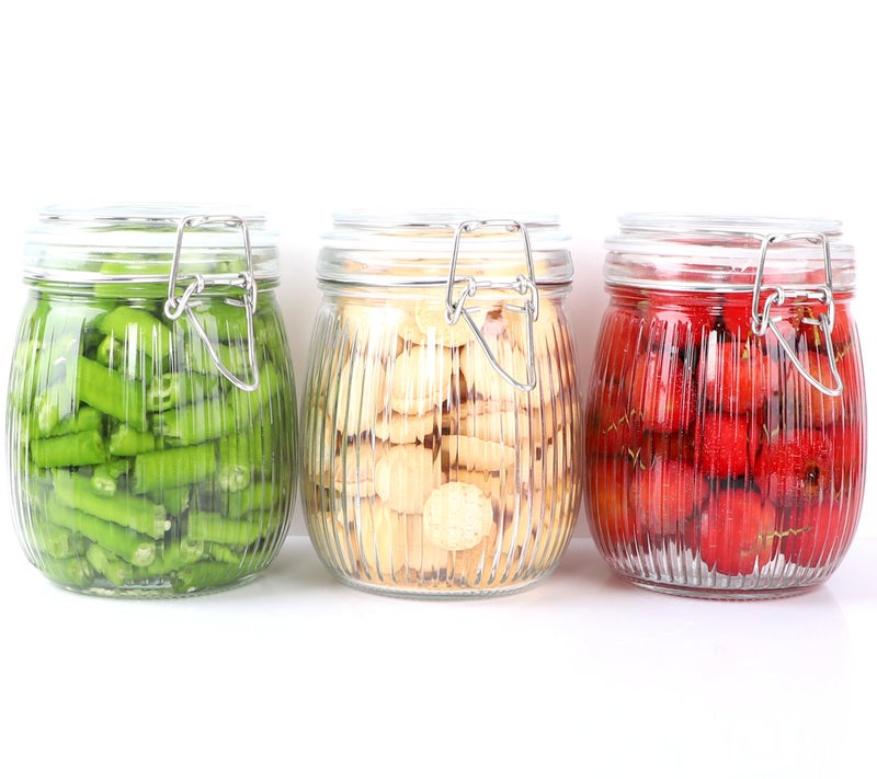 GMEPOCH 24 OZ Glass Jars With Clamp Lids Airtight Wide Mouth Storage Jars Sealed Canisters Food Containers For Kitchen Pantry Fruit Refrigerator Sugar Nuts Preserves Tea Coffee Beans 3 Set - Image 1