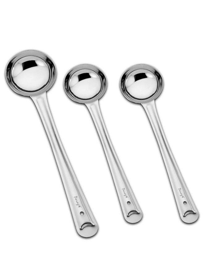 Parage 3 Pieces Stainless Steel Ladle Set for Kitchen Cooking and Serving, Pack of 3, Karchi/Soup Ladle/Kalchun, Silver (Size: 12.5 inches x 1, 11 inches x 2) - Image 1