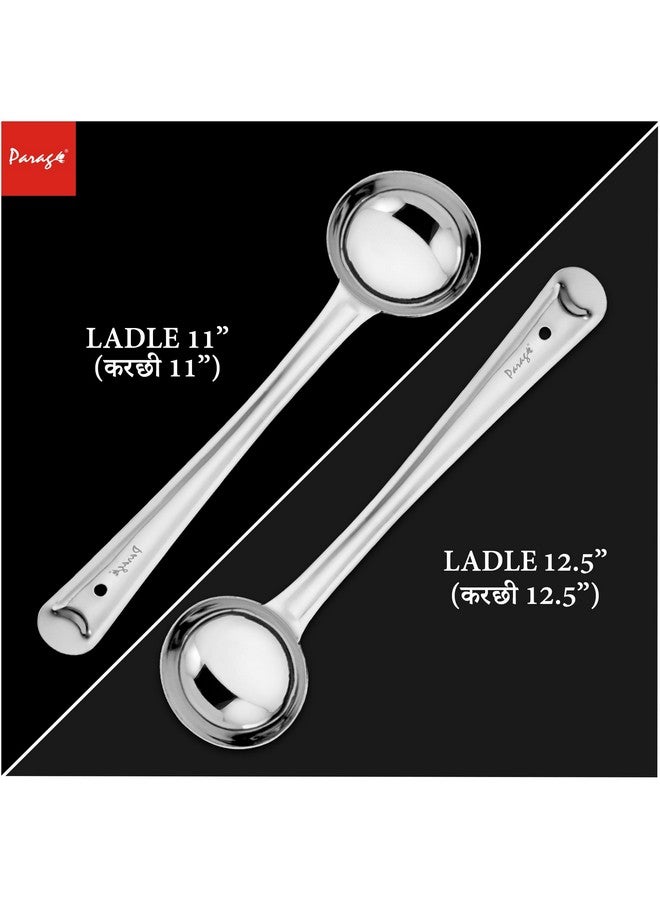Parage 3 Pieces Stainless Steel Ladle Set for Kitchen Cooking and Serving, Pack of 3, Karchi/Soup Ladle/Kalchun, Silver (Size: 12.5 inches x 1, 11 inches x 2) - Image 5