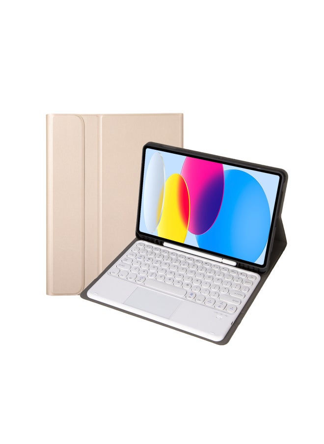 Generic Protective Case Wireless Keyboard For Ipad 10th Gen 10.9.7 Tablet Compatible Ipad Pro 11 Magnetic Suction Smart Control For 9-Color:Golden Leather Case + Round Key Cap Miaocontrol Keyboard-Applicable Model:ipad 10 Generation 10.9 2022 Edition  - Image 1