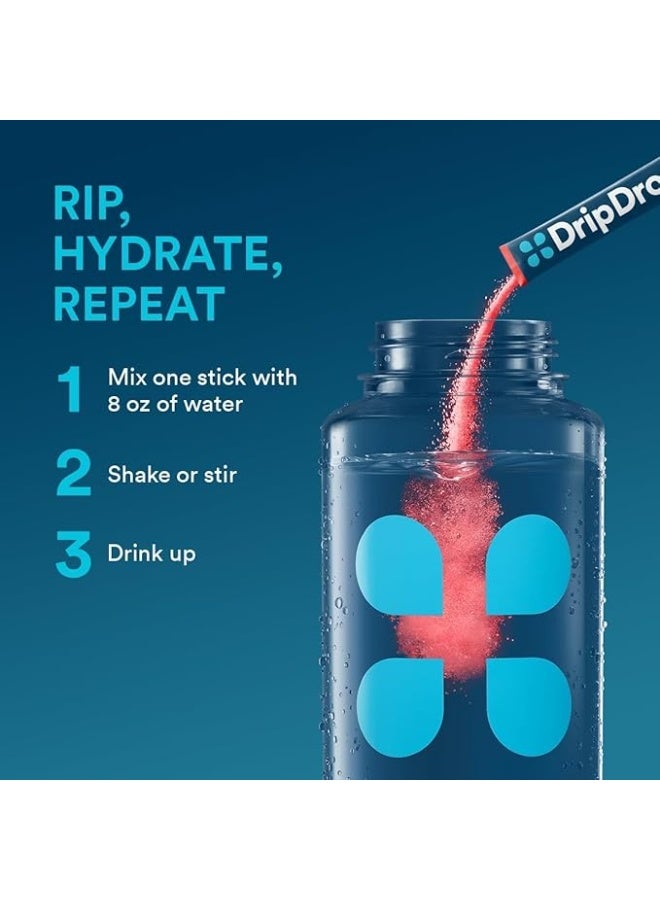 DripDrop Hydration Juicy Variety Pack Electrolyte Drink Mix Single-Serve Powder Packets- Grape, Fruit Punch, Strawberry Lemonade, Cherry - 32 Servings - Image 1