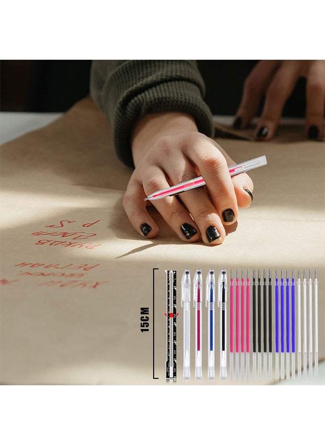 4 قطع من أقلام الحرارة القابلة للمسح بالحرارة، أقلام تحديد النسيج، أقلام الخياطة ذات التلاشي التلقائي، أقلام قماش قابلة للمسح مع 16 قطعة من عبوات الأقلام القابلة للاستبدال (ملونة) - Image 2