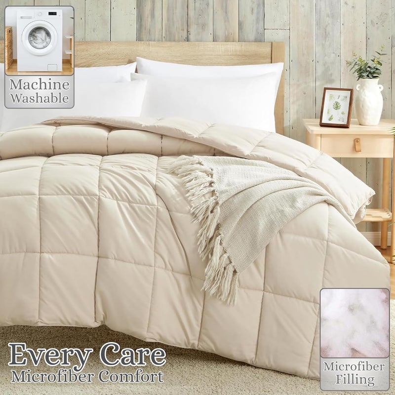 MUSA MUSA® Luxury 3-Piece Bed Comforter Set – Fade & Wrinkle Free Bedding Set | For All-Seasons with Down Alternative Fill & Includes 1 Cozy Comforter & 2 Pillow Shams (Beige, 220 x 240cm) - Image 3