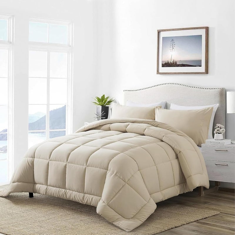 MUSA MUSA® Luxury 3-Piece Bed Comforter Set – Fade & Wrinkle Free Bedding Set | For All-Seasons with Down Alternative Fill & Includes 1 Cozy Comforter & 2 Pillow Shams (Beige, 220 x 240cm) - Image 1