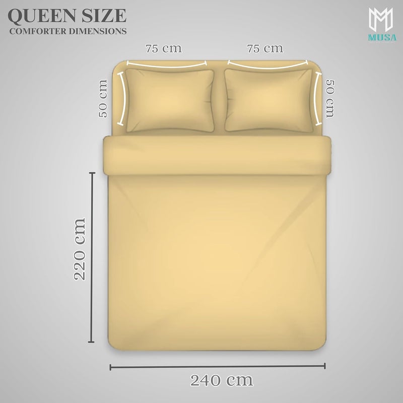 MUSA MUSA® Luxury 3-Piece Bed Comforter Set – Fade & Wrinkle Free Bedding Set | For All-Seasons with Down Alternative Fill & Includes 1 Cozy Comforter & 2 Pillow Shams (Beige, 220 x 240cm) - Image 2