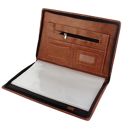 Asraw PU Faux Leather Deluxe B4 Size Document Holder 20 Leafs Zipper File Folder Organizer for Certificates, Marksheets, Degrees, Interview Portfolio, Important Papers (Brown, File Folder) - Image 2