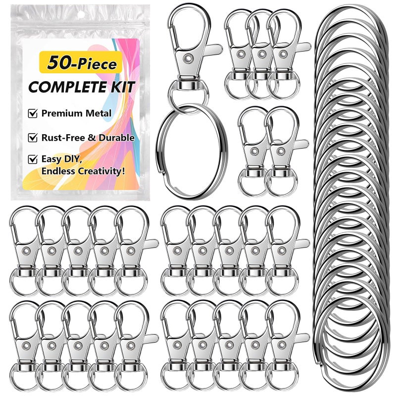 Bonison 50 PCS Keychain Making Kit with Lobster Claw Clasps & Key Rings â€“ Keychain Clip with Key Ring Craft Supplies for DIY Keychains, Jewelry & Lanyard Projects - Image 1