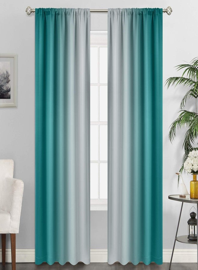 SimpleHome ستائر SimpleHome أومبريه لتعتيم غرفة المعيشة، ستائر عازلة للحرارة بجيب للعمود، تدرج لوني من الأزرق المخضر إلى الأبيض الرمادي، ستائر نوافذ لغرفة النوم، قطعتان، طول 52 × 84 بوصة - Image 1