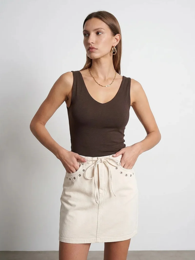 Dilvin DILVIN Women's Sleeveless V-neck Slim-fit Blouse