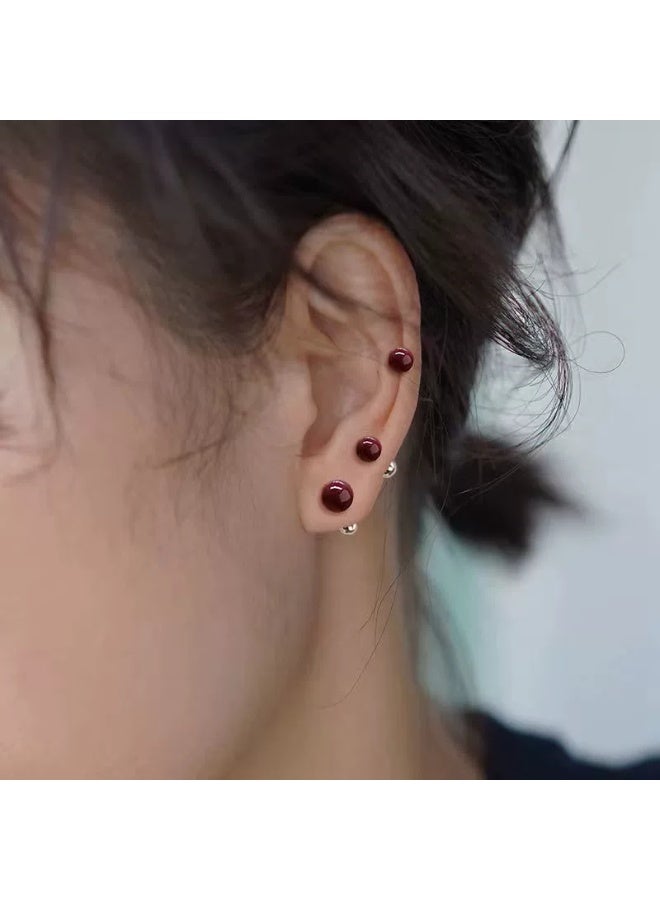 Goolsky S925 Sterling Silver Cinnabar & Pearl Ear Studs – Hypoallergenic Cartilage & Lobe Earrings, Chic Small‑Batch Red Ear Jewelry - Image 5