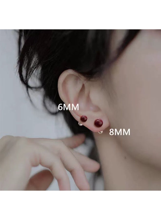 Goolsky S925 Sterling Silver Cinnabar & Pearl Ear Studs – Hypoallergenic Cartilage & Lobe Earrings, Chic Small‑Batch Red Ear Jewelry - Image 3