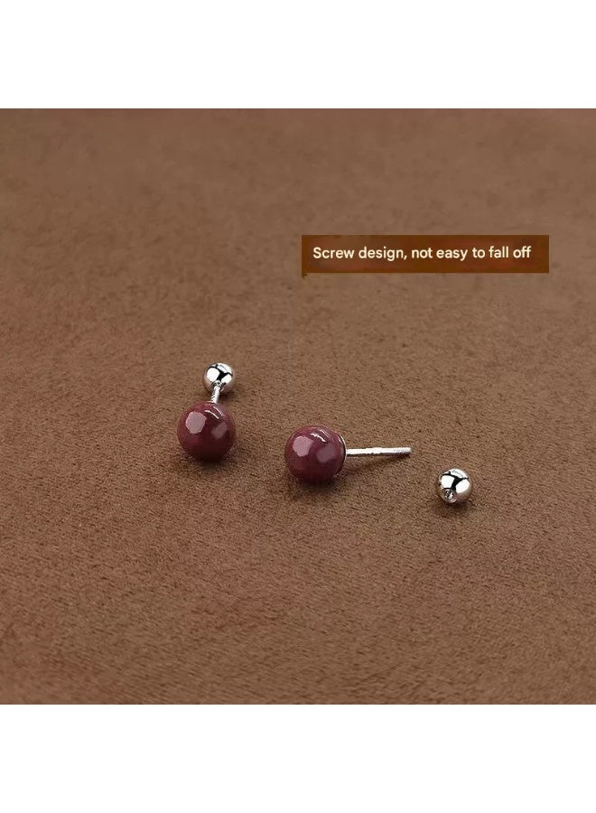 Goolsky S925 Sterling Silver Cinnabar & Pearl Ear Studs – Hypoallergenic Cartilage & Lobe Earrings, Chic Small‑Batch Red Ear Jewelry - Image 4