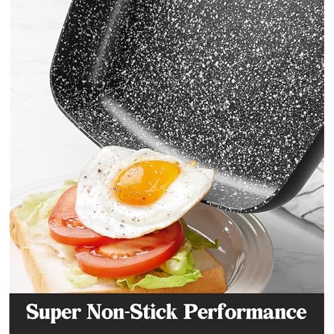 KOCH SYSTEME CS 24Cm Nonstick Grill Pan For Stove Tops Marble Coating Square Skillet With Lid Aluminium Grilling Pan With Bakelite Handle Induction Compatible Indoor  Outdoor Steak Pan Pfoa Free - Image 4