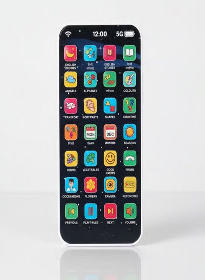 KTRS Enterprise EduPhone Educational Type-C Rechargeable Musical Toy 28 Functions, Alphabet, Numbers, Varnmala, Animal Sounds, Nursery Rhymes in English & Hindi for Age 2 Years to 10 Years - Image 2