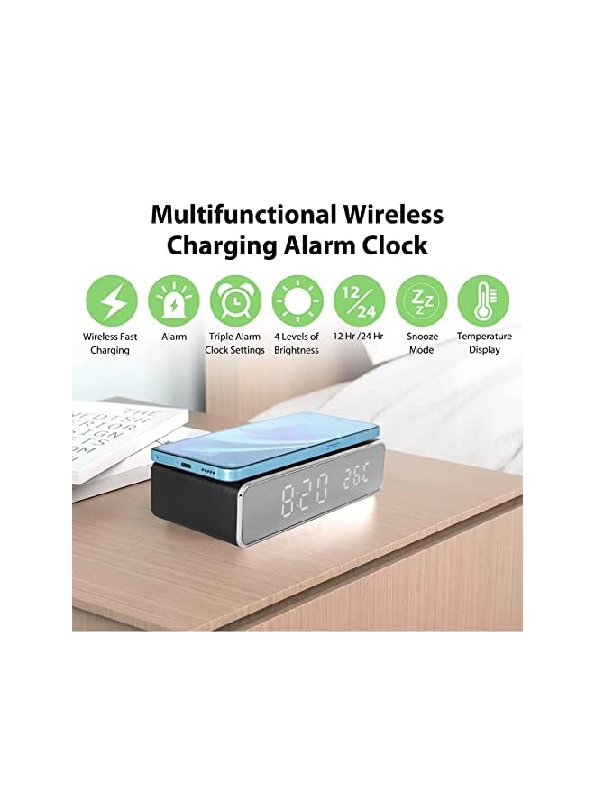 Raxoom Charging Digital Alarm Clock, 10W Fast Charger Alarm Clock for Smart Phone, Snooze Mode, Temperature Detect, 0-100% Adjustable Brightness Dimmer, Sleep Timer for Bedroom Bedside Office Table - Image 2