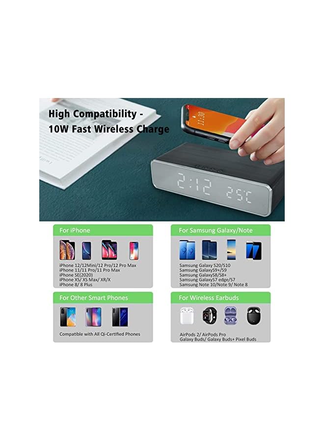 Raxoom Charging Digital Alarm Clock, 10W Fast Charger Alarm Clock for Smart Phone, Snooze Mode, Temperature Detect, 0-100% Adjustable Brightness Dimmer, Sleep Timer for Bedroom Bedside Office Table - Image 3