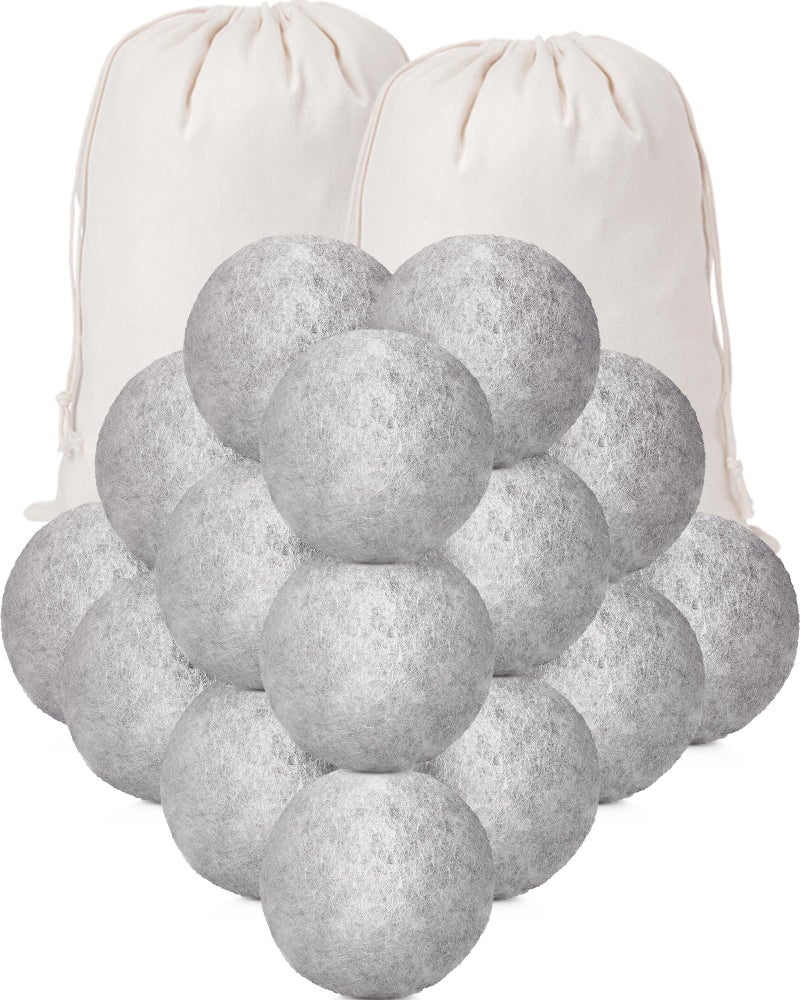 Kenning 26 Pieces Wool Dryer Balls Set, 24 Reusable Dryer Balls with 2 Muslin Bags Fabric Softener for Clothes Laundry Anti Wrinkle Anti Static Saving Energy and Time(Gray) - Image 1