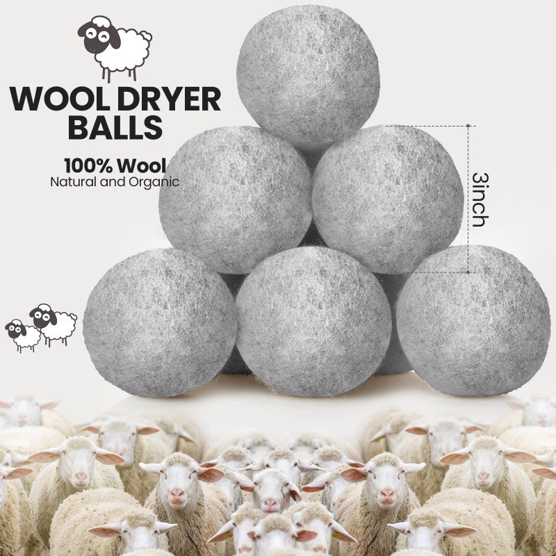 Kenning 26 Pieces Wool Dryer Balls Set, 24 Reusable Dryer Balls with 2 Muslin Bags Fabric Softener for Clothes Laundry Anti Wrinkle Anti Static Saving Energy and Time(Gray) - Image 2