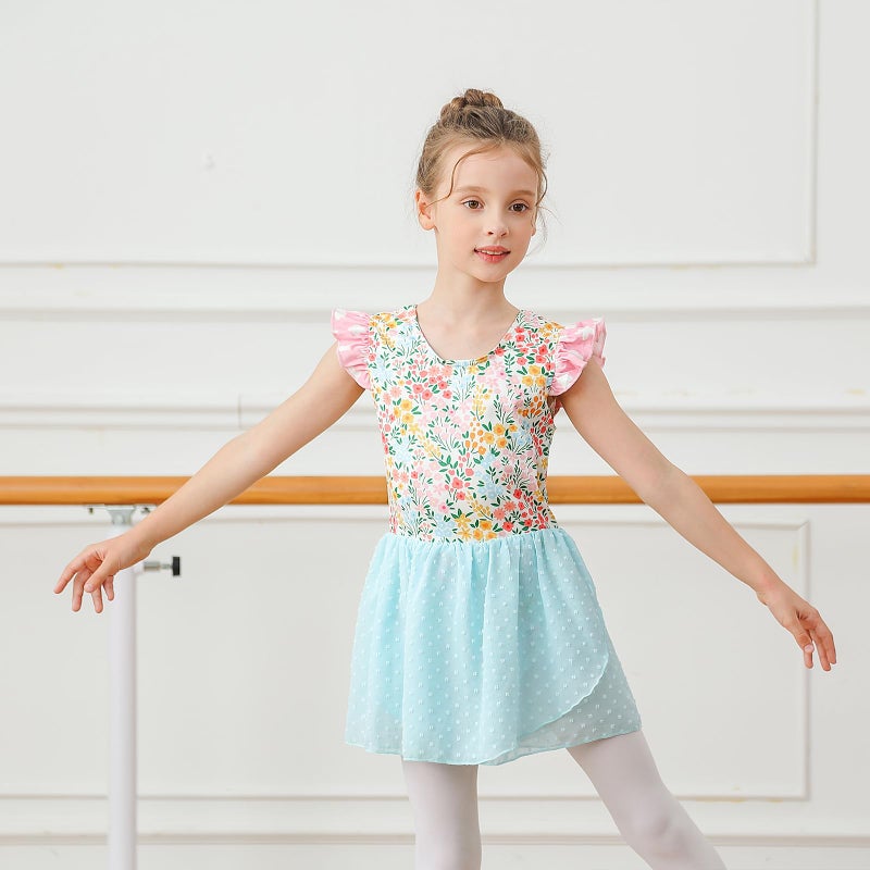 Funnycokid Ballet Leotard for Girls Dance Leotards with Skirt Toddler 4T Ruffle Sleeve Ballerina Outfit Size 4 - Image 4