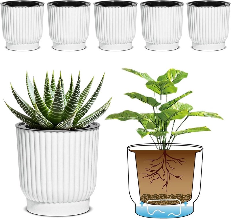 T4U 4 Inch Plant Pots Self Watering, 6 Pack African Violet Pots, Small Plant Pots for Plants, Small Indoor Plant Pot, Self Watering Planter for African Violet, Succulents (6 Pack, 4", White) - Image 1