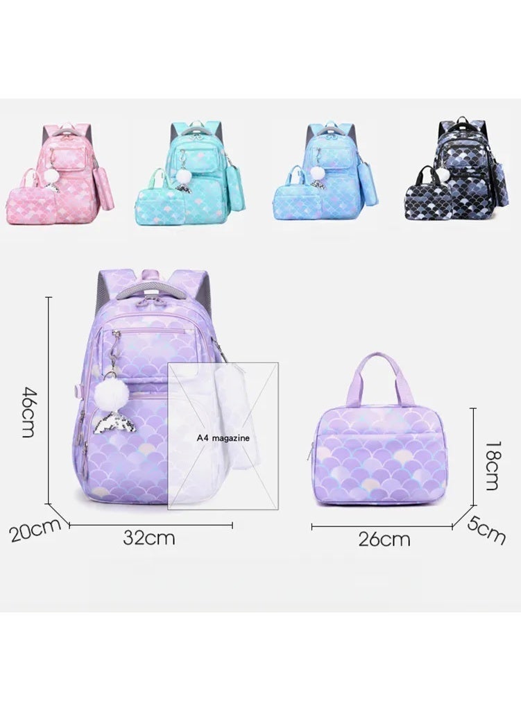 3PCS Girls School Backpack Mermaid 8-12 Years Waterproof Lightweight Spine-Protective Wear-Resistant Breathable Large Capacity School Supplies - Image 3