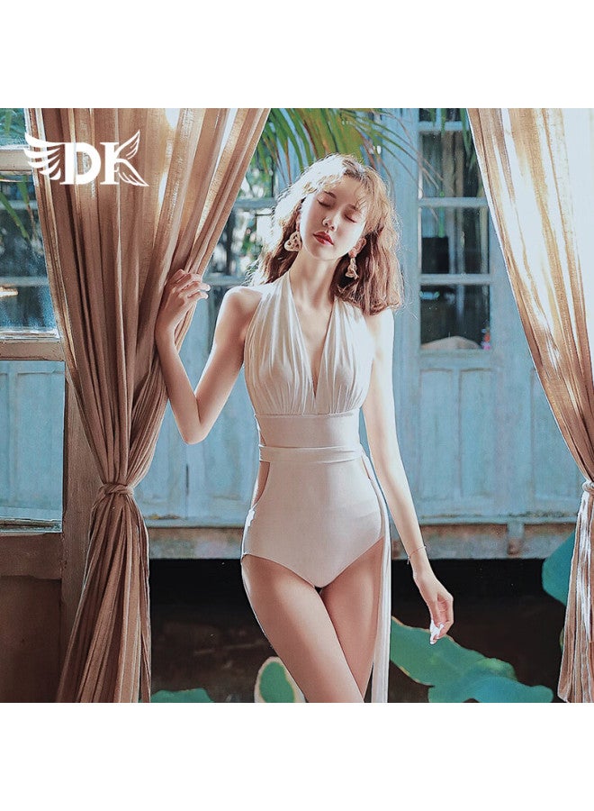 Dkdk One-piece Swimsuit For Women, New Slimming Style For Hot Springs, Beach Vacation, High-end Feel, White, Size L - Image 3