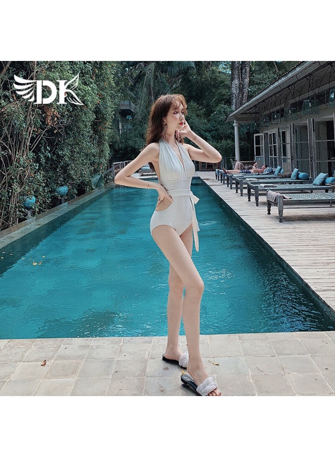 Dkdk One-piece Swimsuit For Women, New Slimming Style For Hot Springs, Beach Vacation, High-end Feel, White, Size L - Image 4