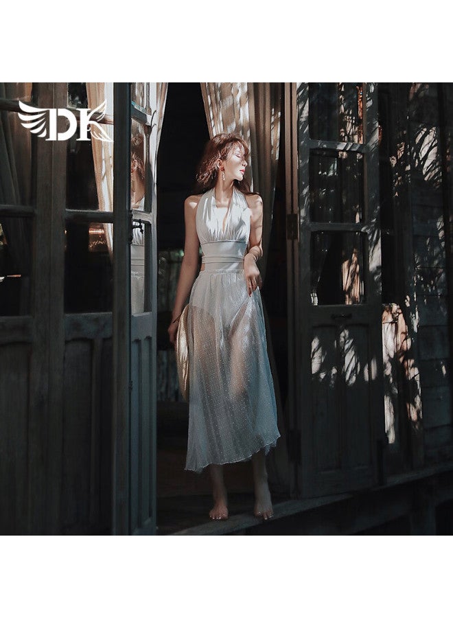 Dkdk One-piece Swimsuit For Women, New Slimming Style For Hot Springs, Beach Vacation, High-end Feel, White, Size L - Image 1