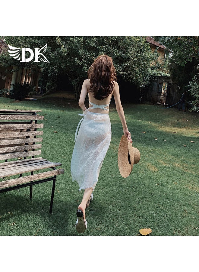 Dkdk One-piece Swimsuit For Women, New Slimming Style For Hot Springs, Beach Vacation, High-end Feel, White, Size L - Image 5