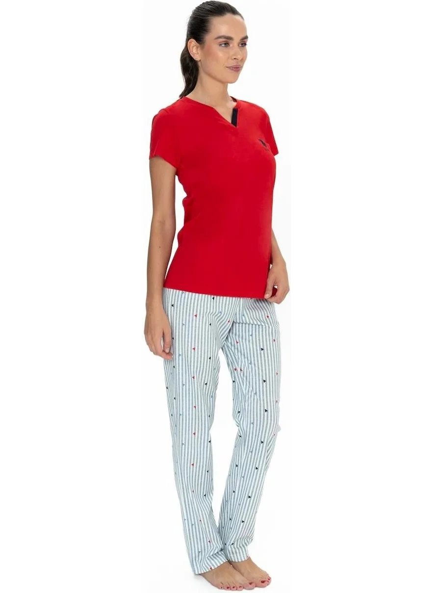 يو اس بولو اسن 20060 Women's Short Sleeve V-Neck Pajama Set-Red