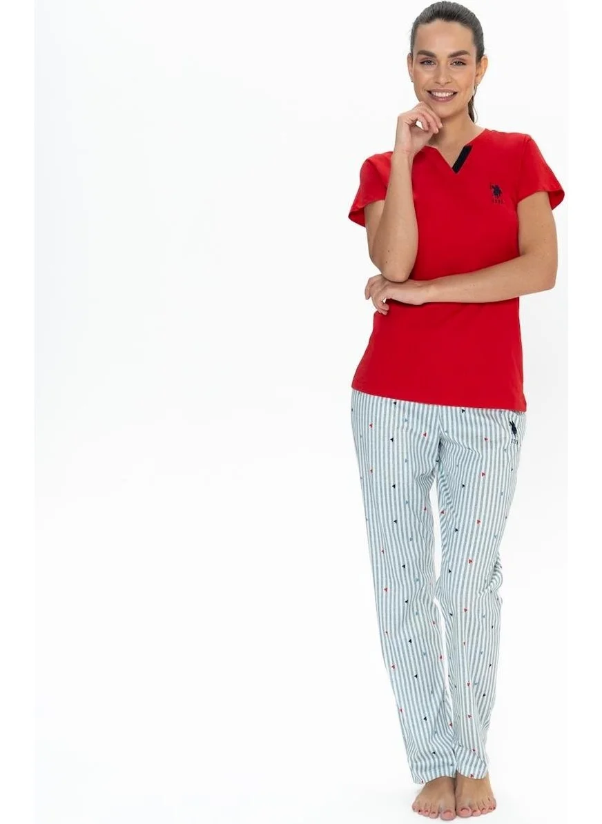 يو اس بولو اسن 20060 Women's Short Sleeve V-Neck Pajama Set-Red