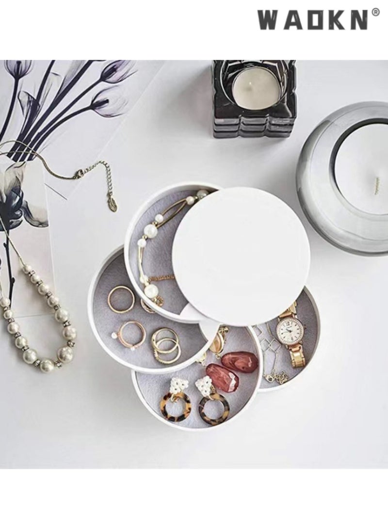 WAOKN White Jewelry Organizer,Jewelry  box,360-Degree Rotating Multi-Layer Storage, Perfect for Earrings, Rings, Bracelets, and Necklaces, Stylish and Functional Design, Space-Saving Solution - Image 4