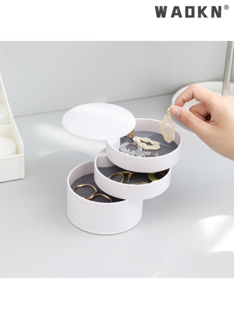 WAOKN White Jewelry Organizer,Jewelry  box,360-Degree Rotating Multi-Layer Storage, Perfect for Earrings, Rings, Bracelets, and Necklaces, Stylish and Functional Design, Space-Saving Solution - Image 5