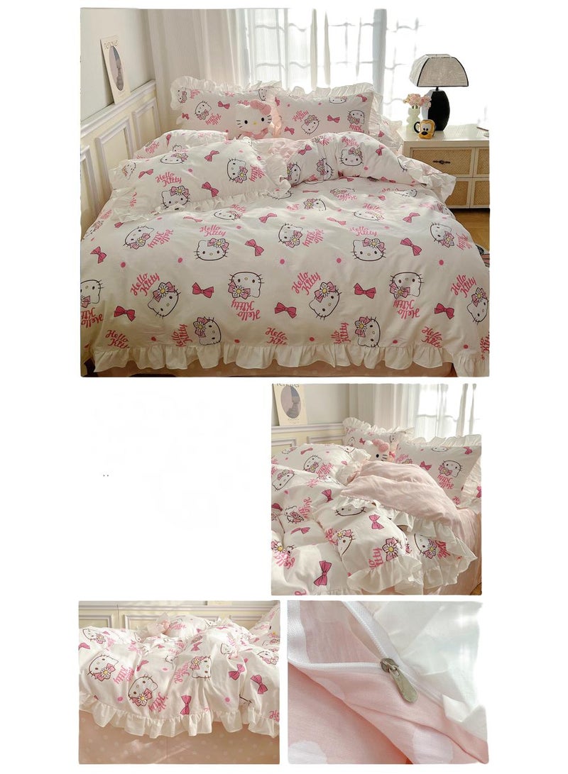 Bluejw 4-Piece Hello Kitty Cotton Comfortable Set Bed Sheet Set Children'S Day Gift Birthday Gift 200X230cm - Image 3