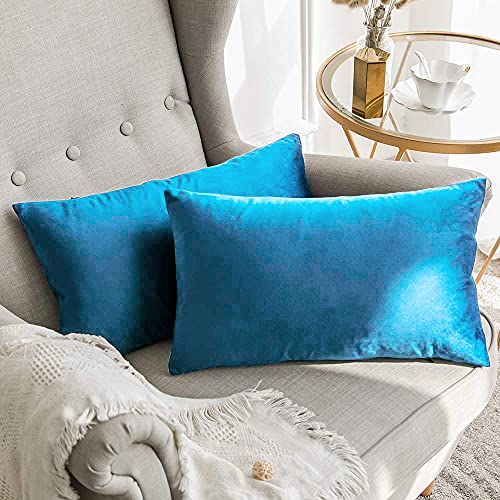 Khooti Velvet Cushion Cover, 18 x 22 Inches / 45 x 55 cm (Sea Blue)(Pack of 1) - Image 2