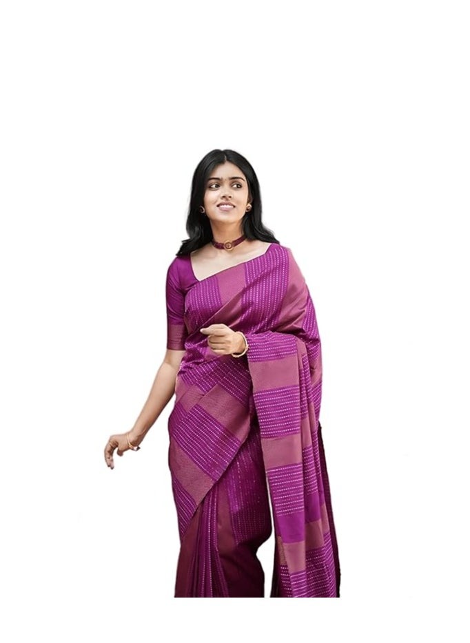 Accessorize Kingdom - Women's Banarasi Soft Silk Saree With Unstitched Blouse Piece (Free Size) - Image 1
