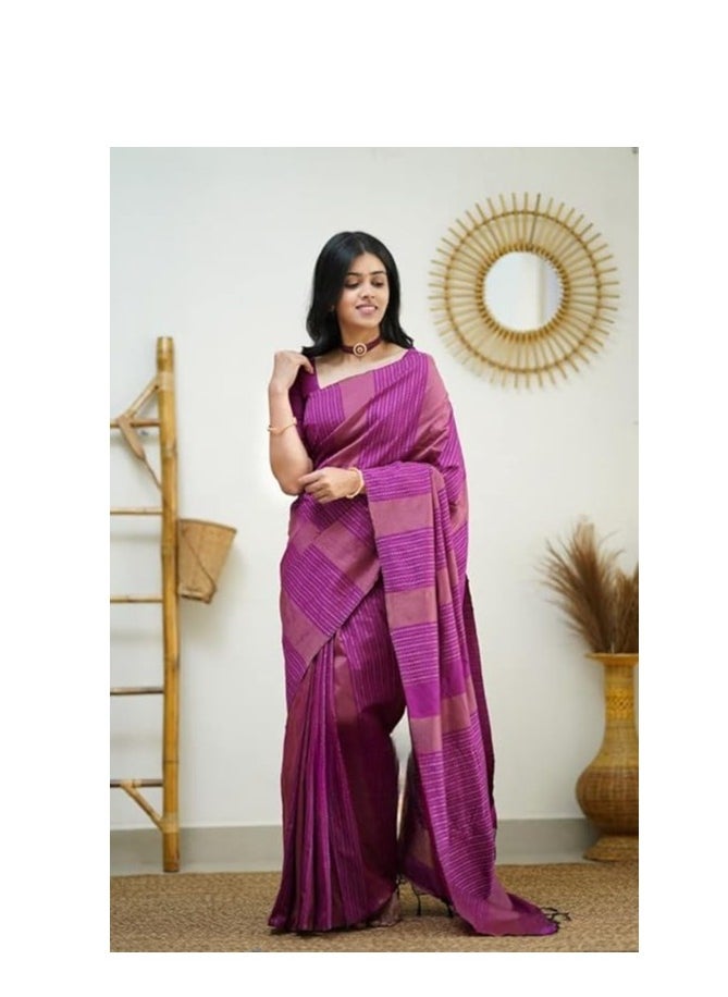 Accessorize Kingdom - Women's Banarasi Soft Silk Saree With Unstitched Blouse Piece (Free Size) - Image 1