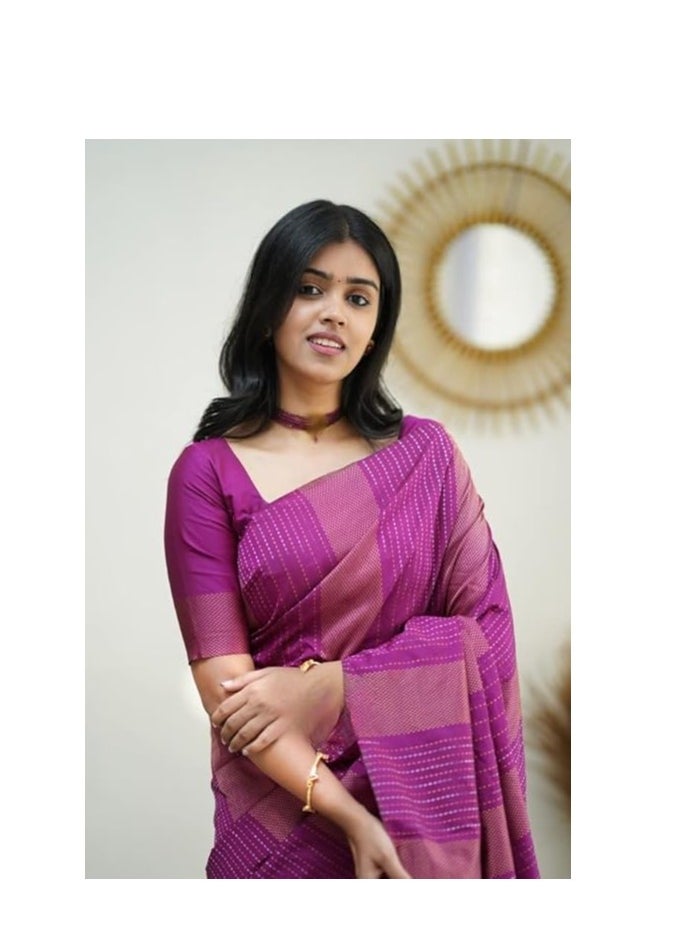 Accessorize Kingdom - Women's Banarasi Soft Silk Saree With Unstitched Blouse Piece (Free Size) - Image 1